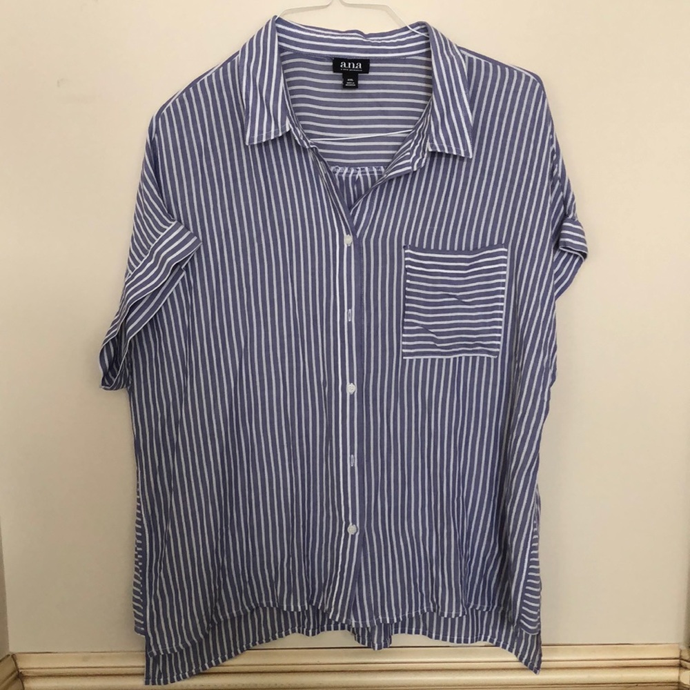 a.n.a.Blue/White Stripe Button Down Top- XXL